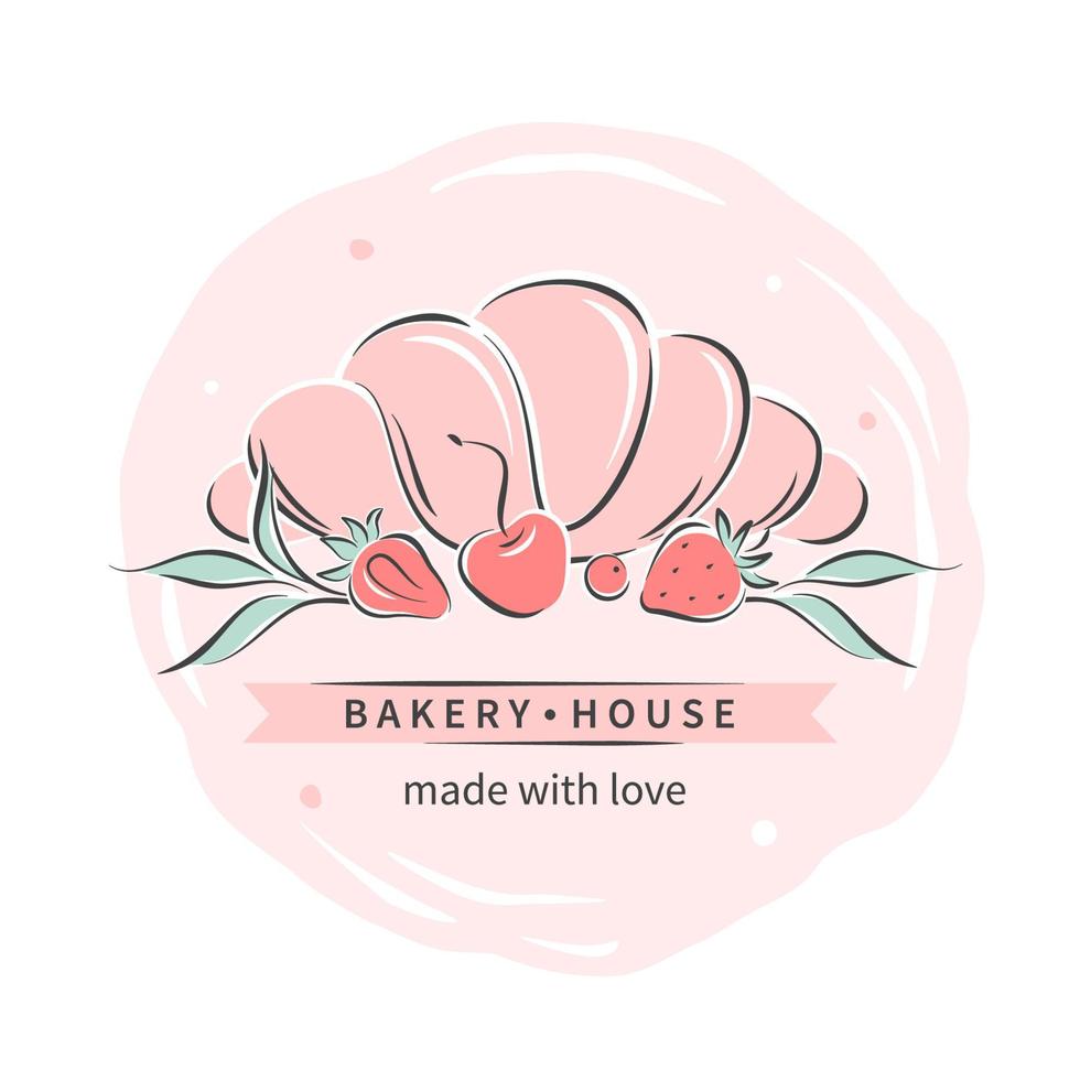 Bakery house. Croissant and berry. Logo for confectionery or bakery. Vector illustration