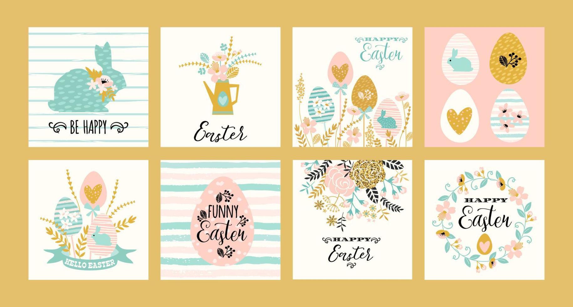 Happy Easter. Vector templates with lettering design and hand draw texture. Design for card, poster, flyer and other use.