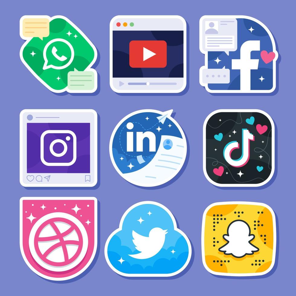 Online Tech Social Media Sticker Set vector