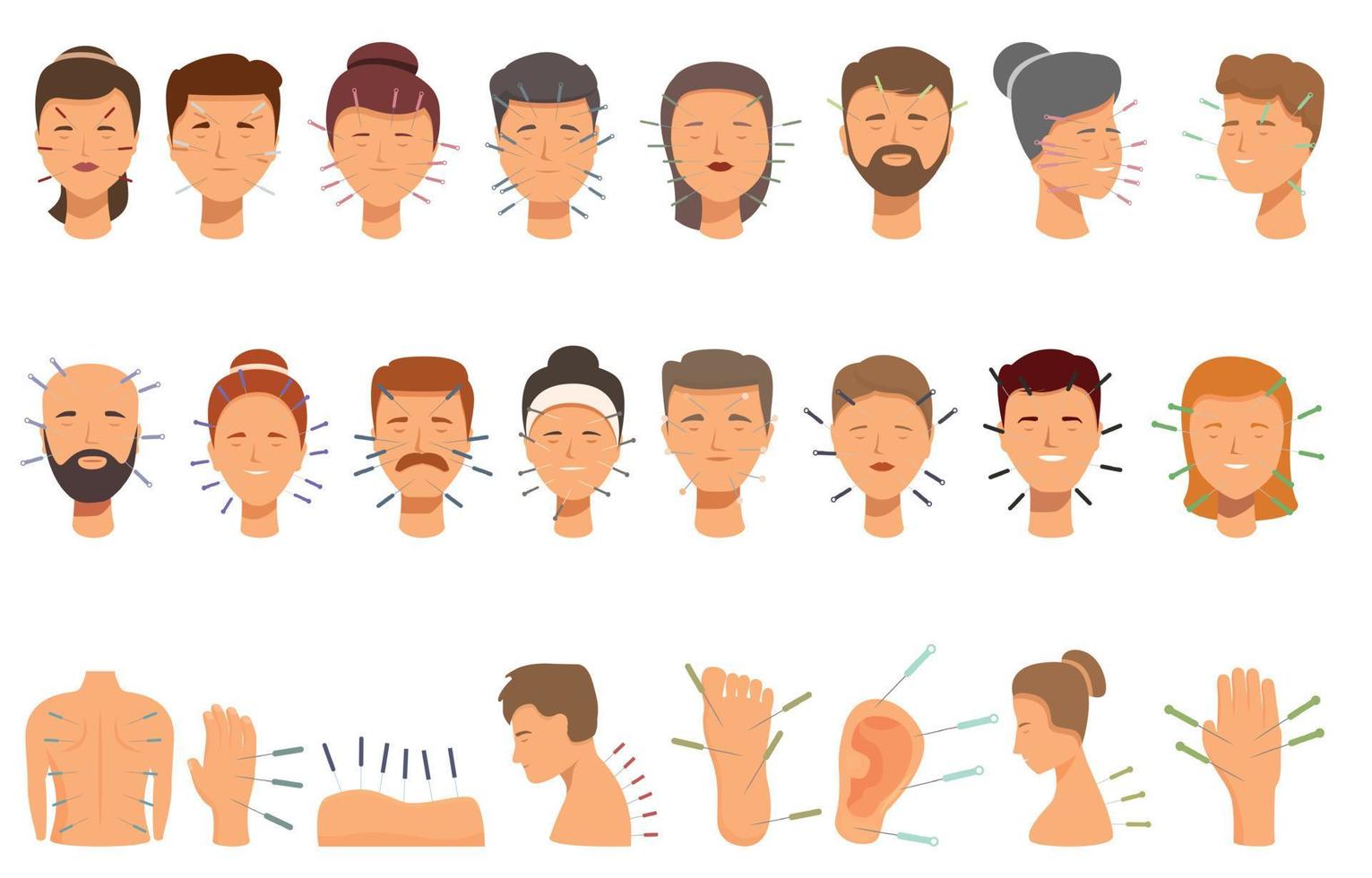 Acupuncture icons set cartoon vector. Meridian body vector