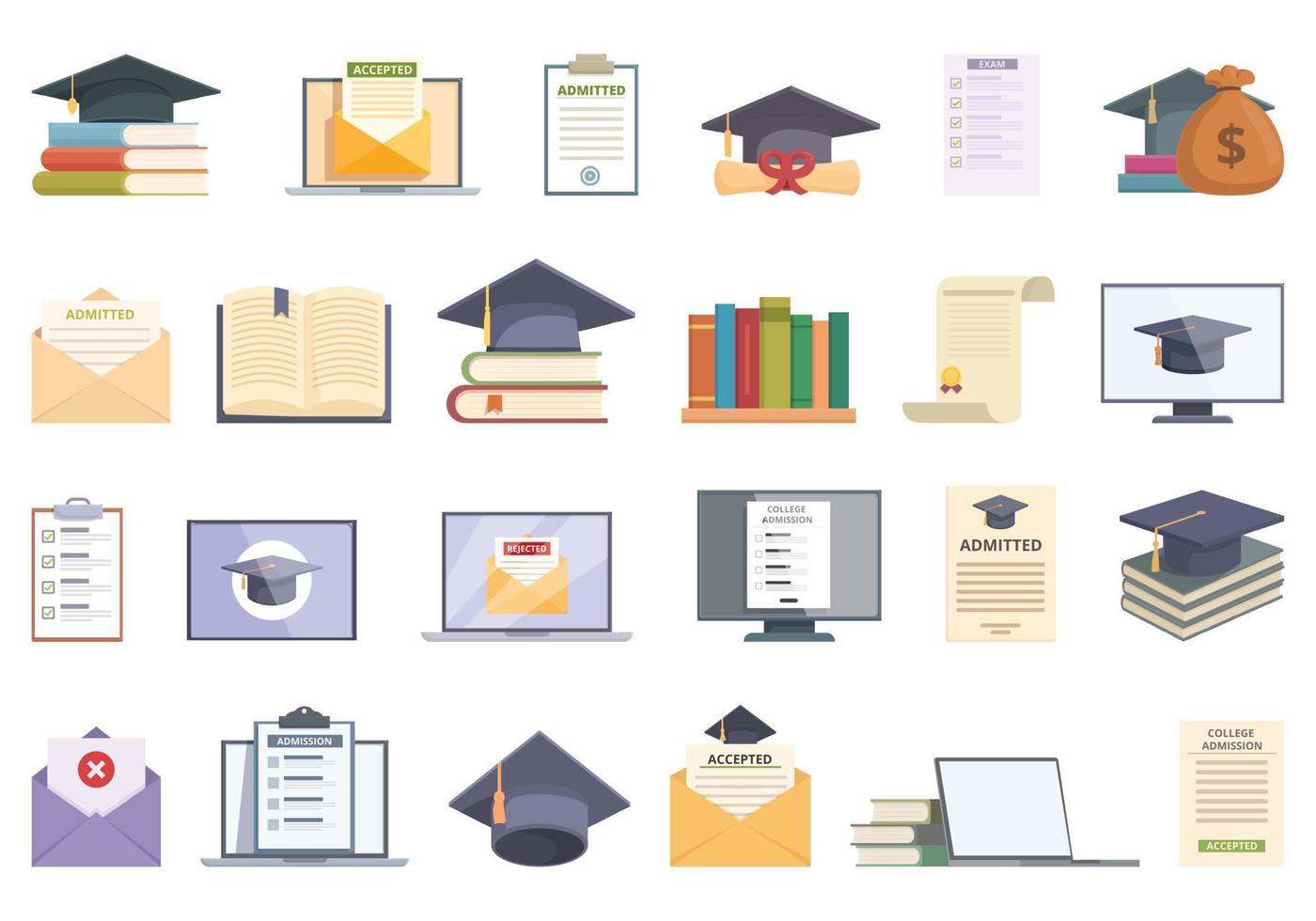 College admission icons set cartoon vector. University education vector