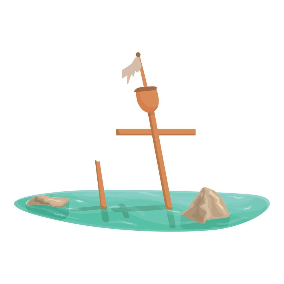 Sunk shipwreck icon cartoon vector. Pirate boat vector