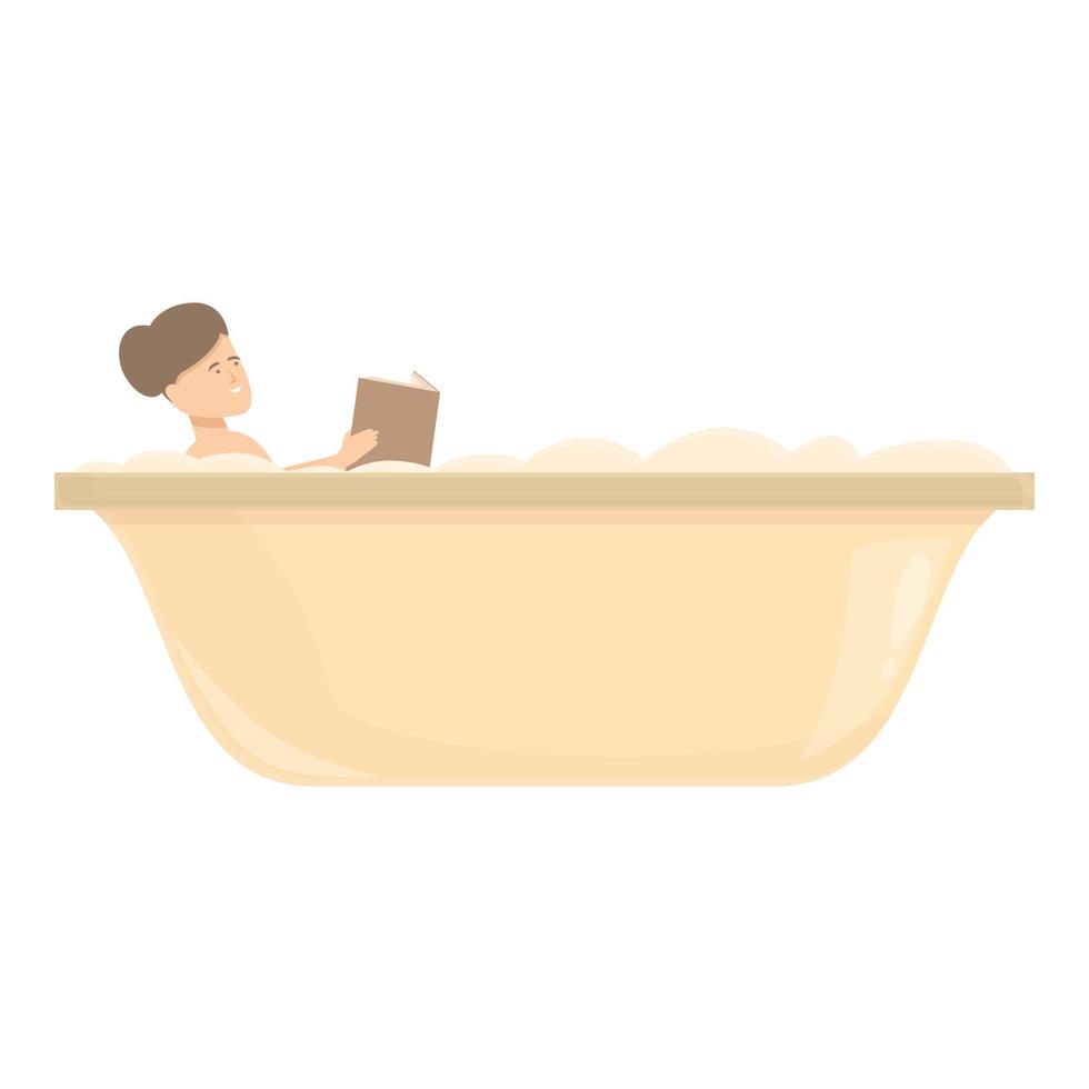 Warm bath reading book icon cartoon vector. Spa tub vector