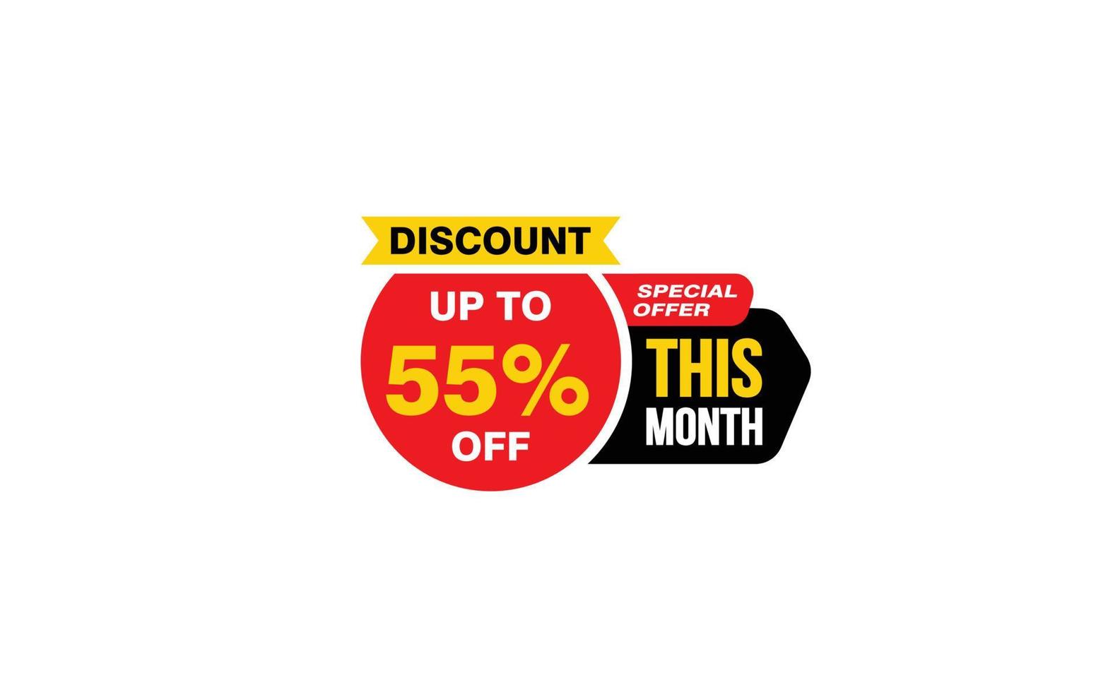 55 Percent THIS MONTH offer, clearance, promotion banner layout with sticker style. vector