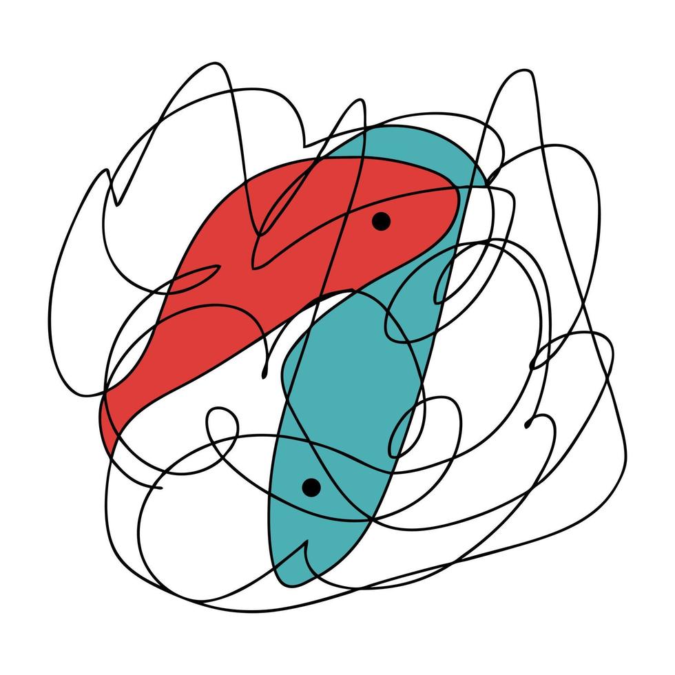 caótico línea abstracción garabatear firmar de zodíaco Piscis. Perfecto impresión para tee, pegatinas, tarjetas vector