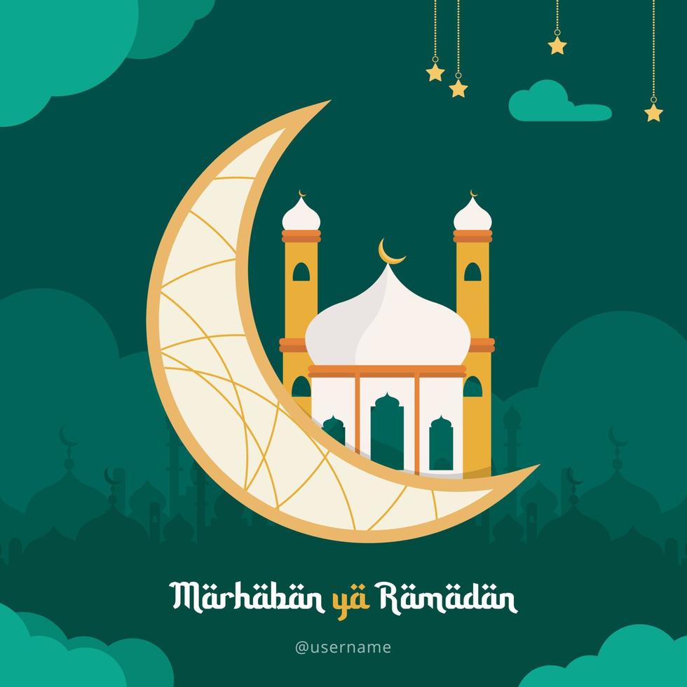 Marhaban ya Ramadan, means Welcome to Ramadan. Islamic Design Template to celebrate the month of Ramadan vector