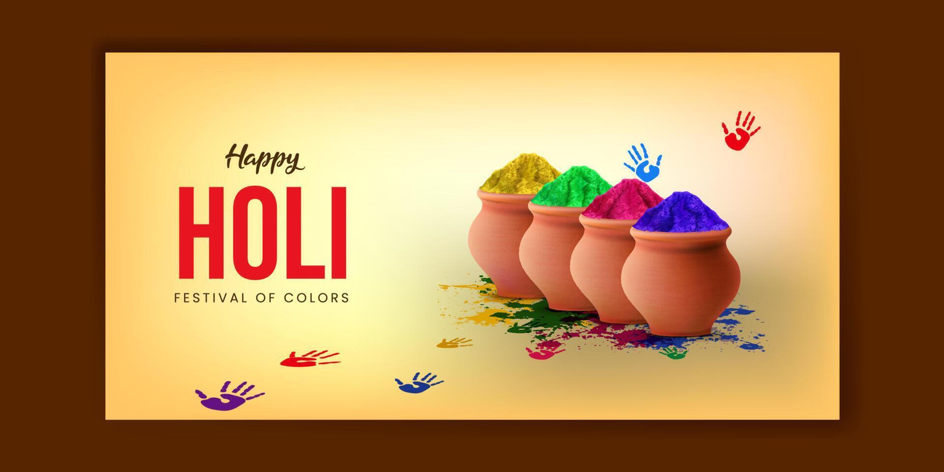 holi powder on clay pot with color splash indian holi festival decoration vector