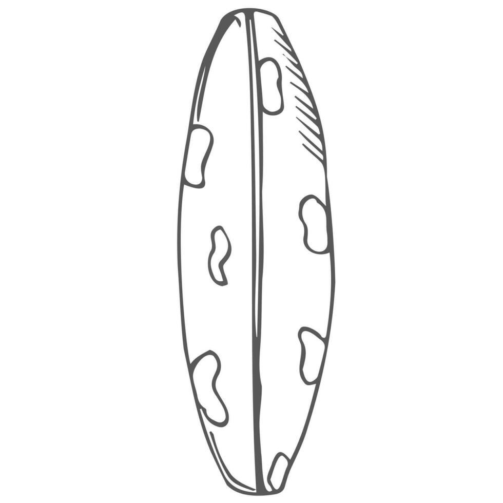 Surfboard doodle line art illustration. Isolated vector