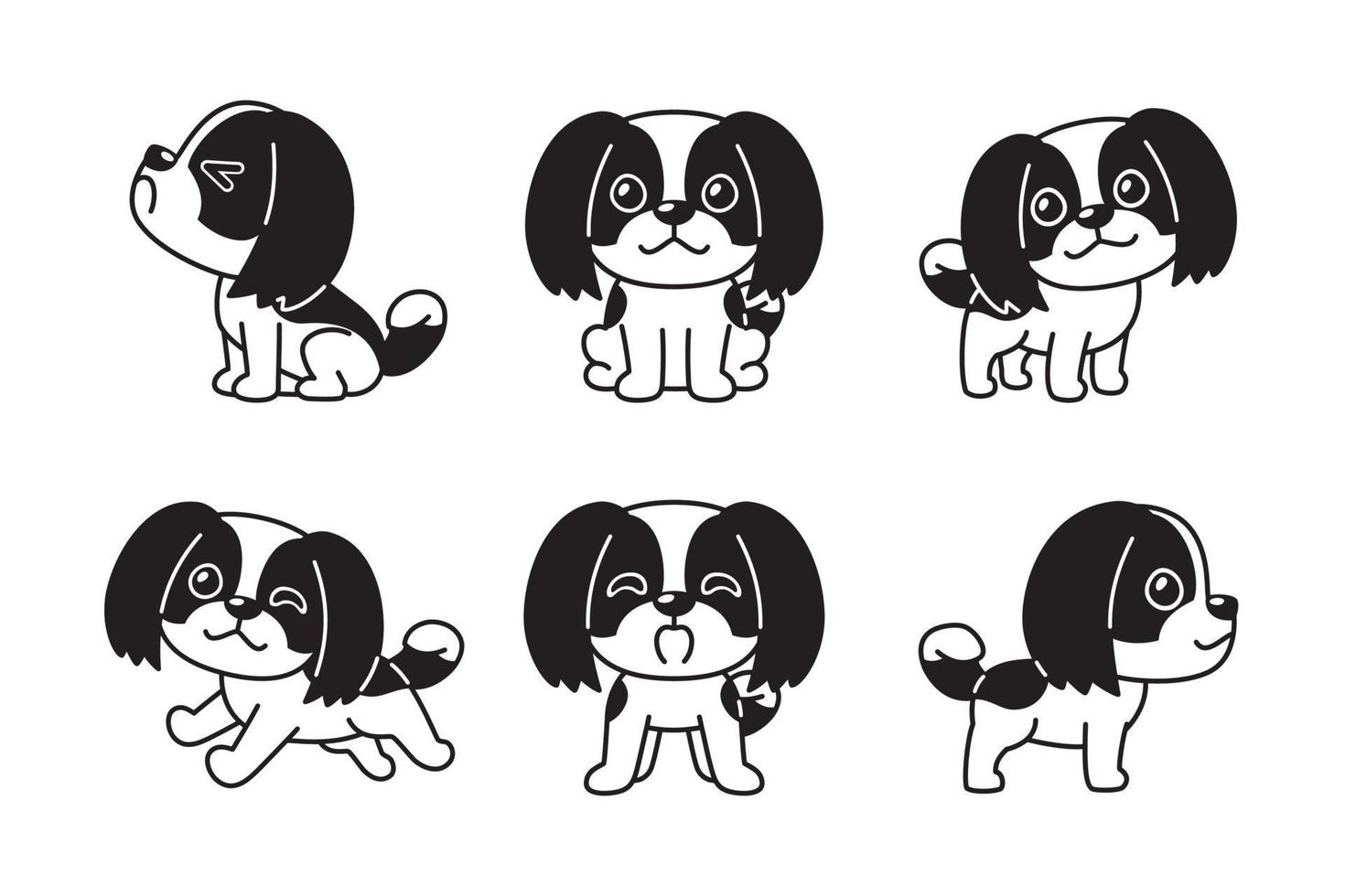 vector dibujos animados conjunto de negro y blanco color shih tzu perro