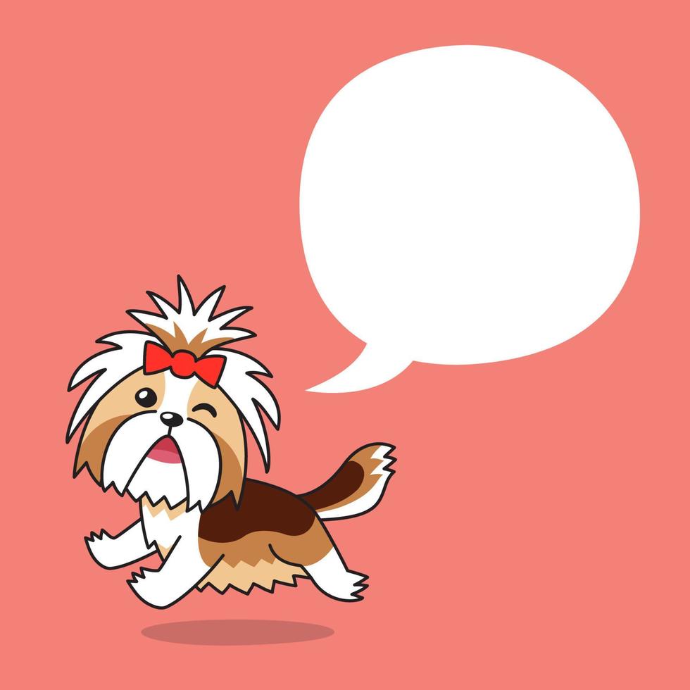 Cartoon character running shih tzu dog with white speech bubble vector