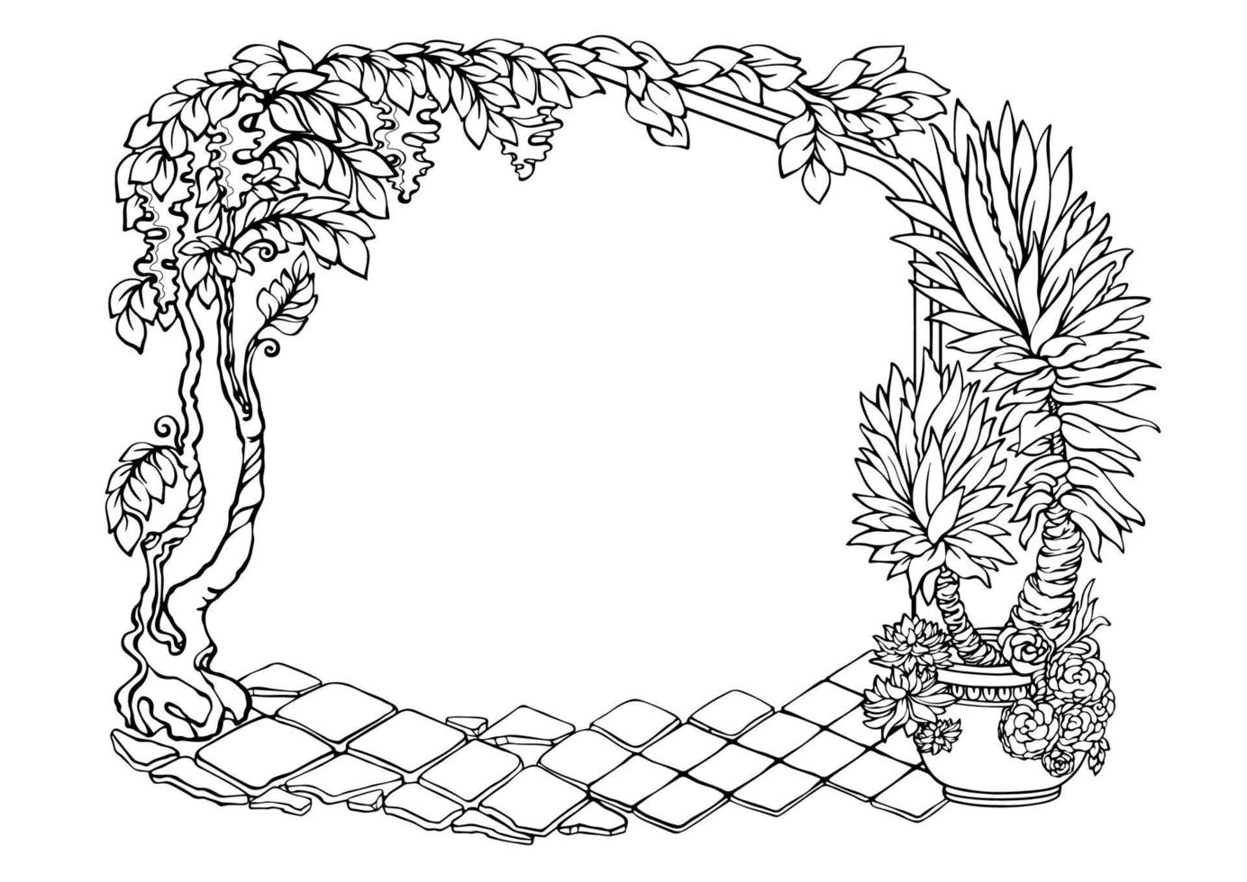 botánico frontera con tropical plantas. contorno floral marco. vector