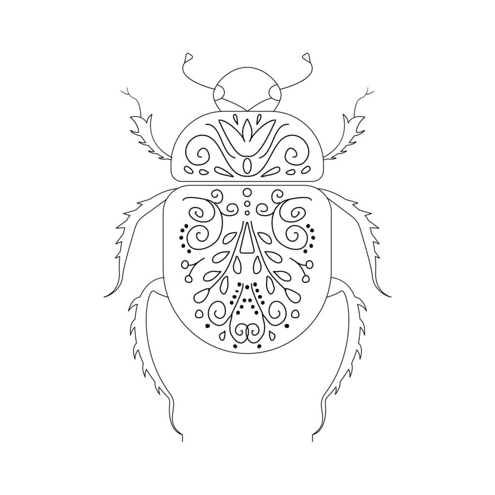 Beetle linear illustration botanical collection. vector