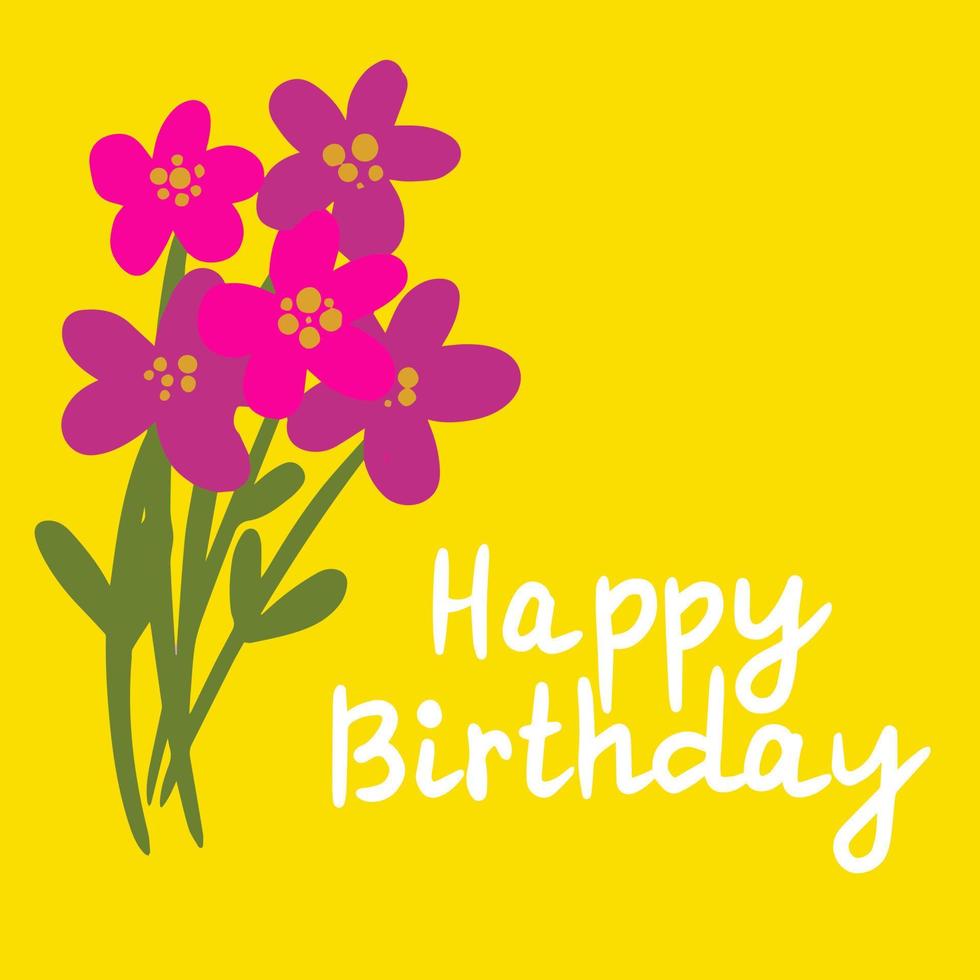 Happy birthday flowers bouquet on yellow background vector
