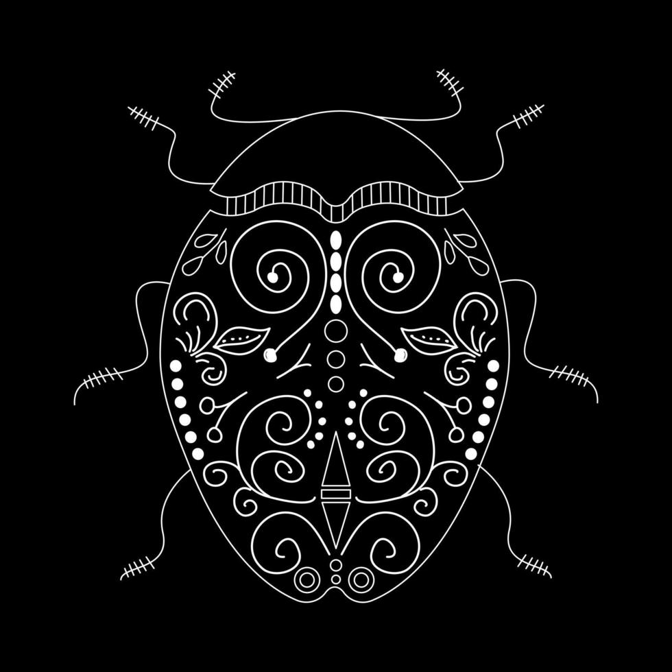 Beetle white linear illustration on black background. Botanical collection vector