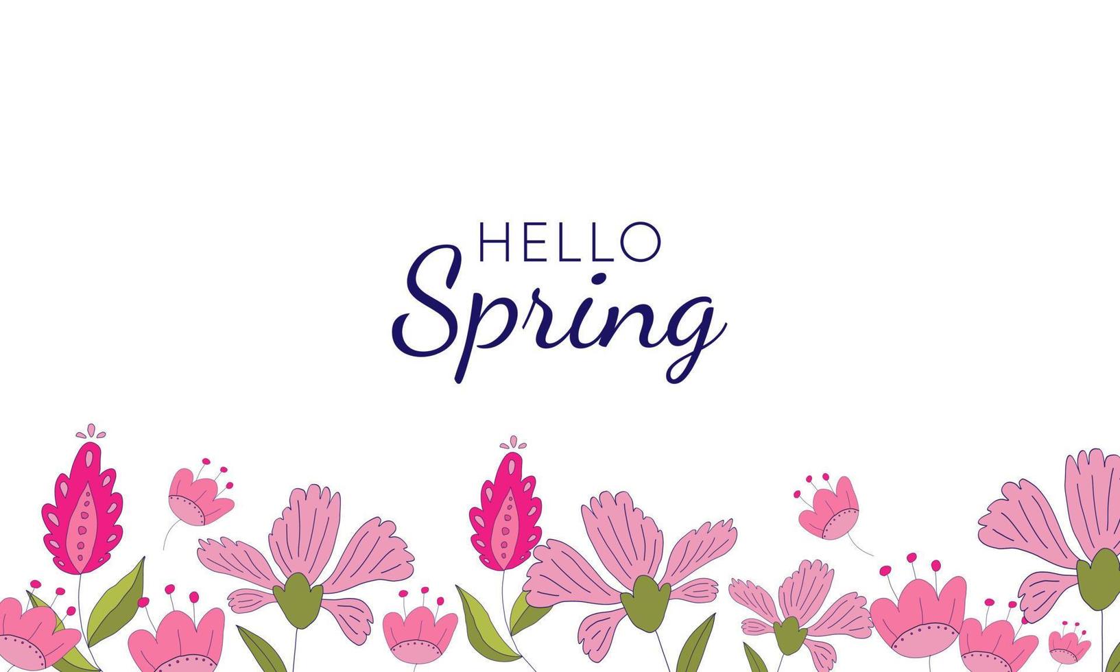 Hello Spring season background with pink flowers for greeting card, invitation template. vector