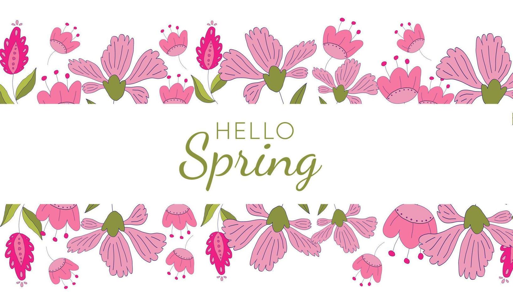 Hello Spring season background with pink flowers for greeting card, invitation template. vector