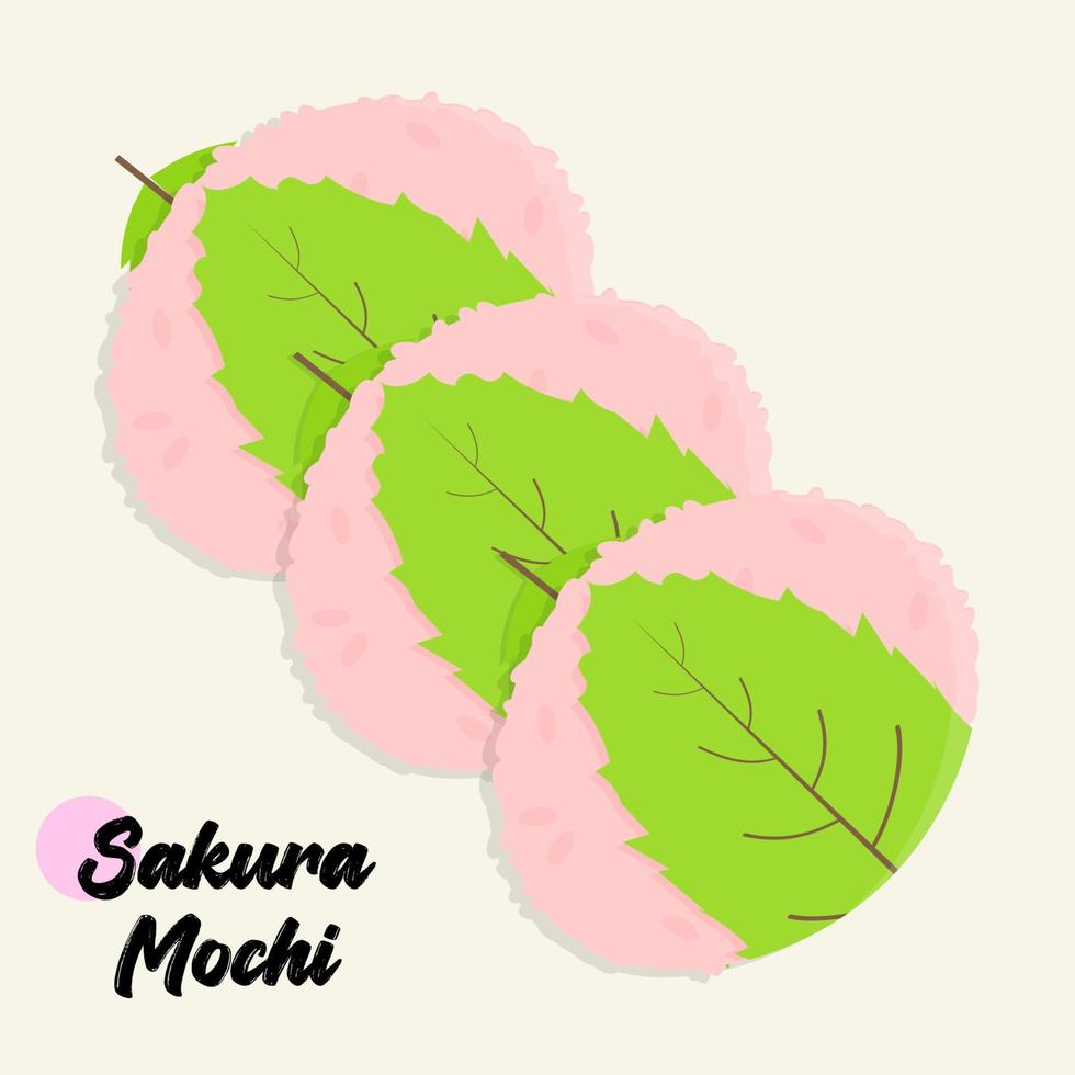 mano dibujado conjunto sakura mochi, un japonés arroz pastel envuelto en Cereza florecer o sakura hoja vector