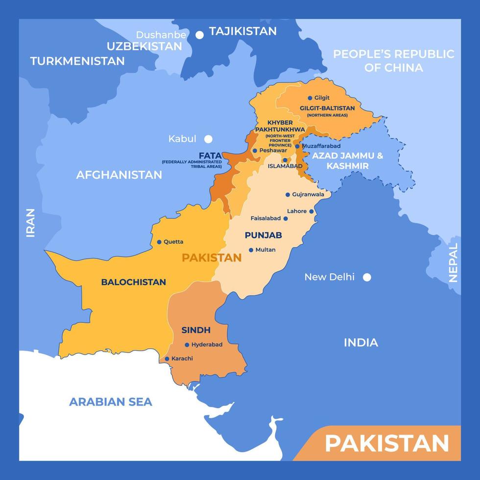 Pakistán geográfico mapa en del Sur Asia países vector