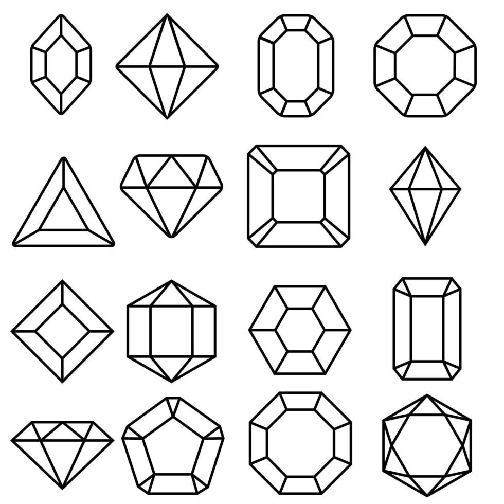 Gem icon vector set. Geometric gems diamonds illustration sign collection. sapphire precious jewels symbol.