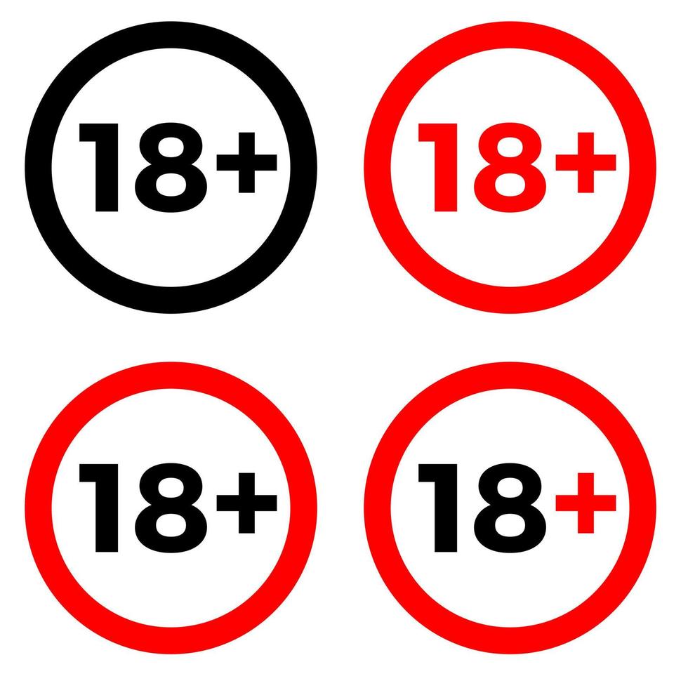 Under 18 sign warning symbol. Over 18 only censored. Eighteen age older forbidden adult content. vector