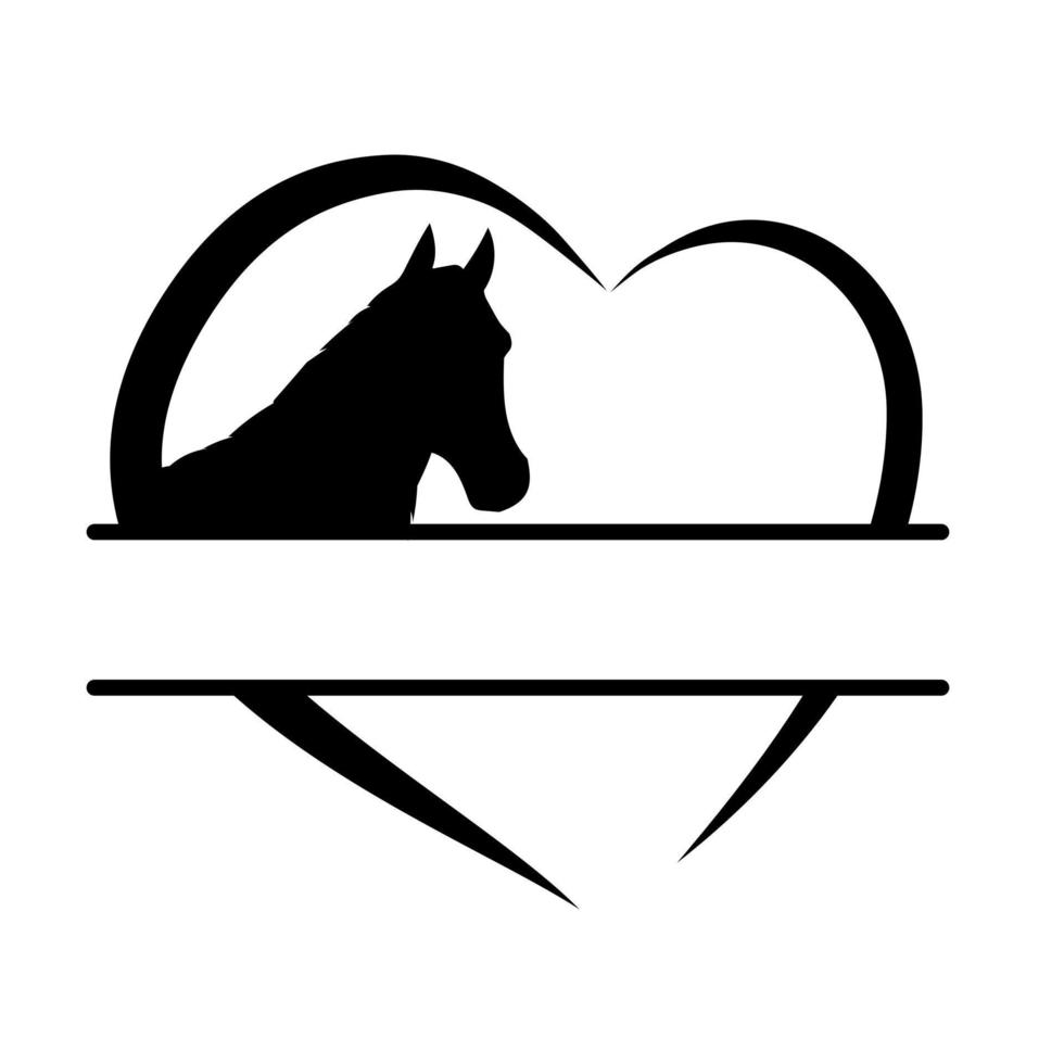 vector de icono de corazón de caballo. signo de ilustración de marco de nombre dividido de caballo. símbolo o logotipo del monograma del caballo.