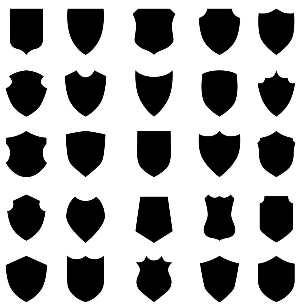 Shield blank icon vector set. security illustration sign collection. Knight award symbol. medieval royal vintage badges isolated.