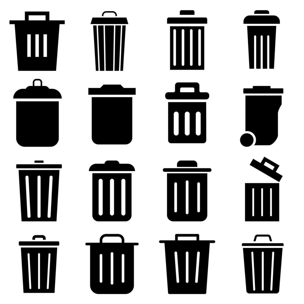 basura lata vector icono colocar. basura ilustración firmar recopilación. cesta símbolo o logo.