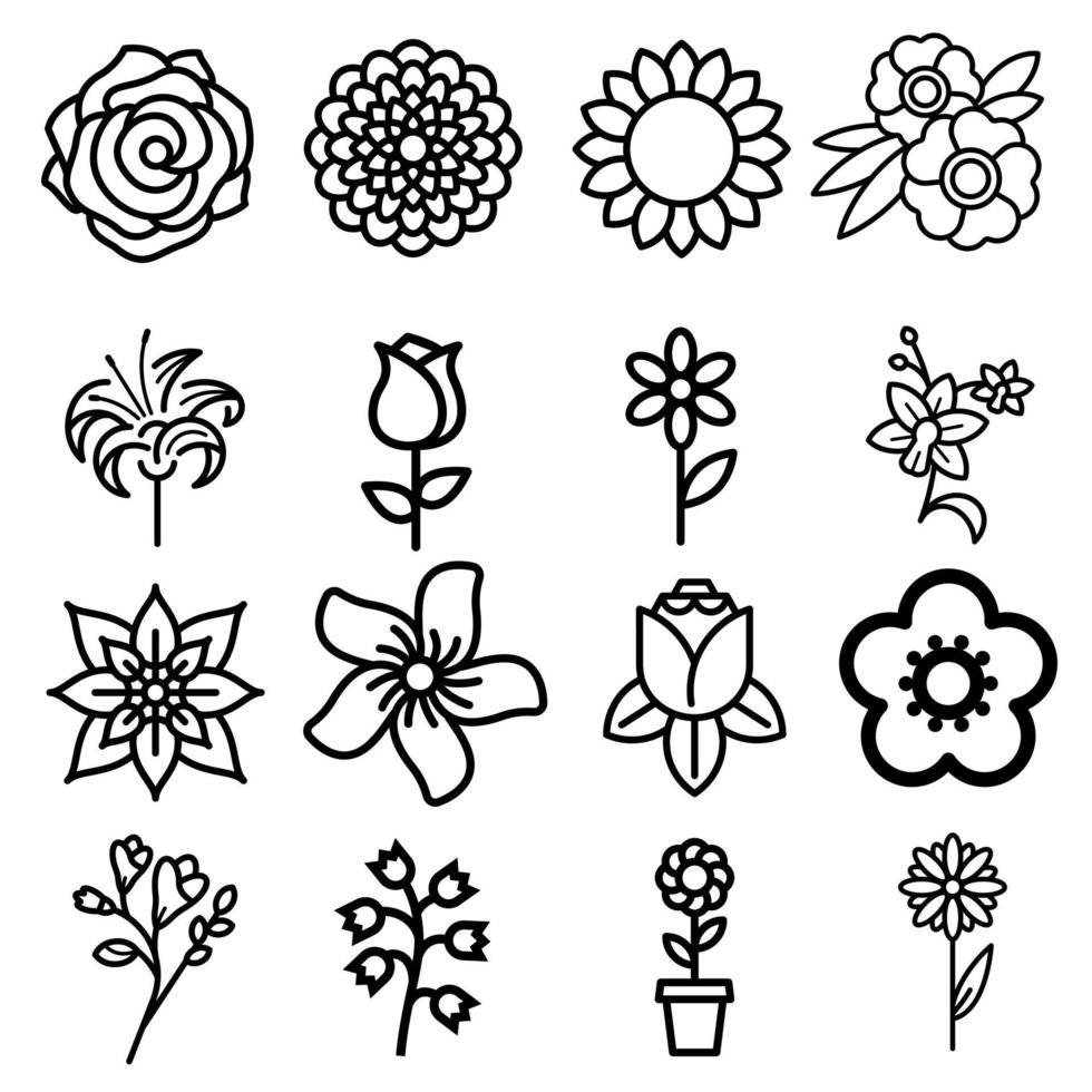 Flower icon set. Simple set of flower vector icons for web design isolated on white background