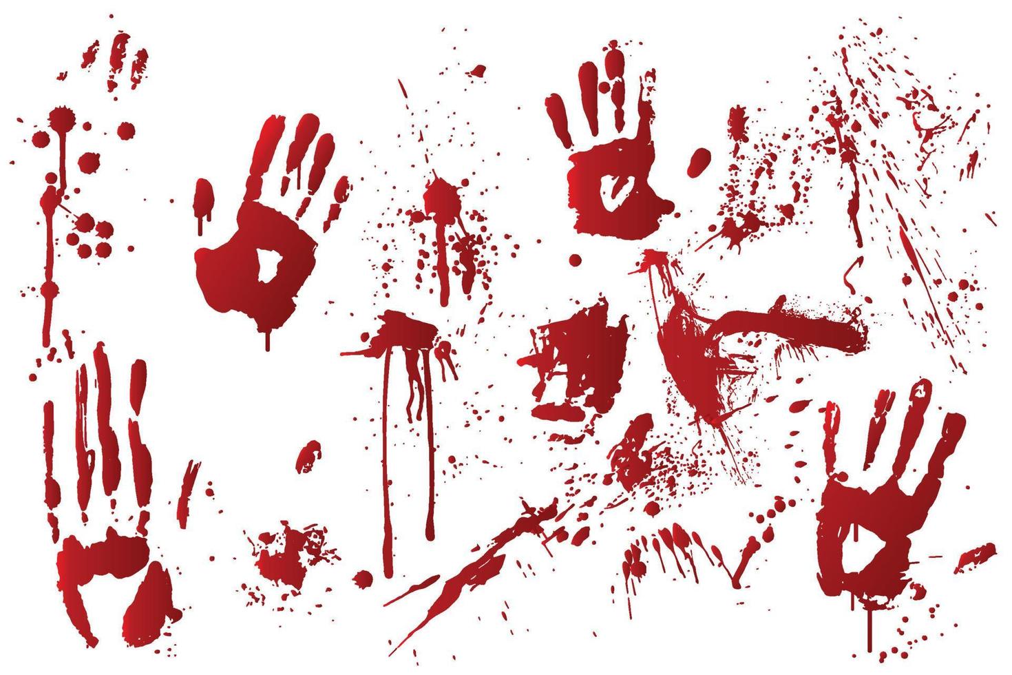 Vector bloodstain and bloody hand print isolated on white background.