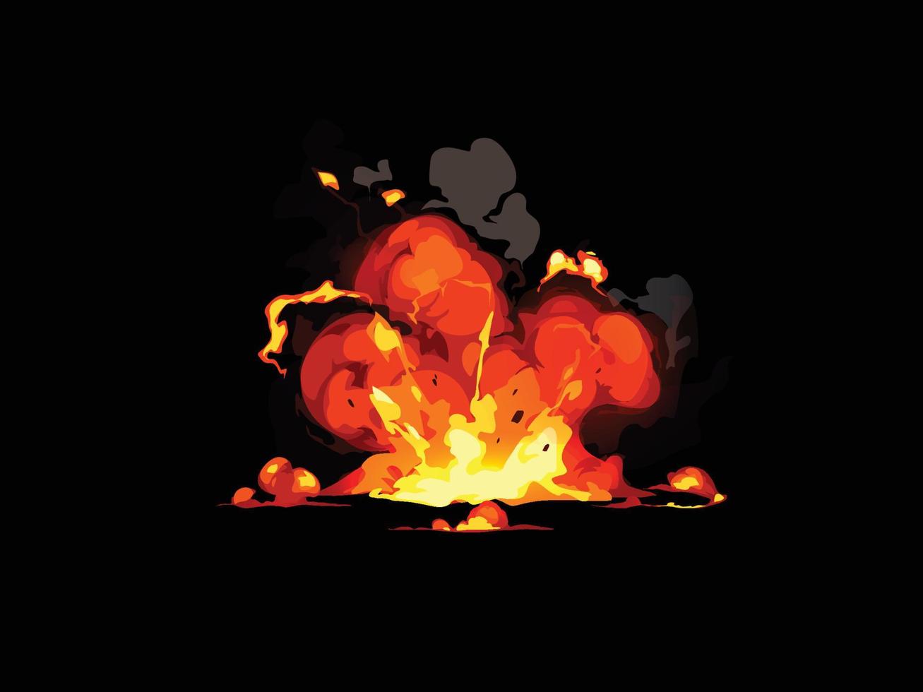 Cartoon dynamite or bomb explosion, fire. Booming cloud and smoke elements vector