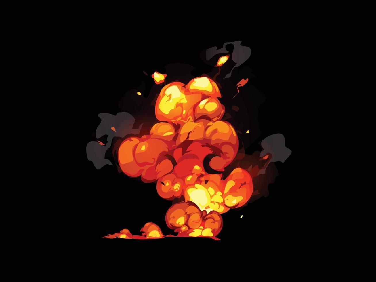 Cartoon dynamite or bomb explosion, fire. Booming cloud and smoke elements vector