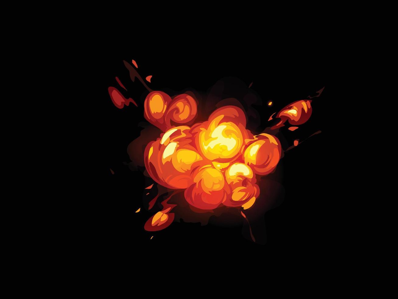 Cartoon dynamite or bomb explosion, fire. Booming cloud and smoke elements vector