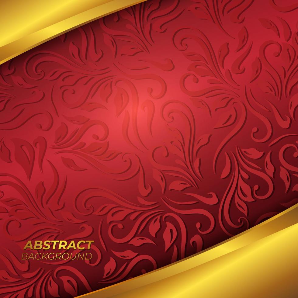 red vintage floral pattern background and golden shape vector design