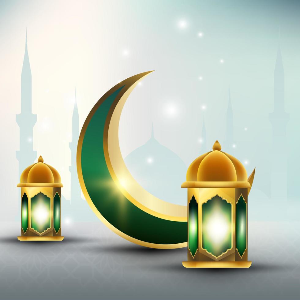 islamic moon and lantern light background vector design