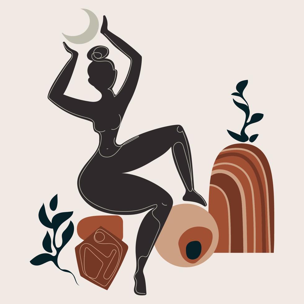 Abstract female body with moon and geometric  silhouette with  moon mystical symbol. Modern trendy minimalistic Matisse style design for  print,cover,wallpaper,minimal wall  20361564 Vector Art at  Vecteezy