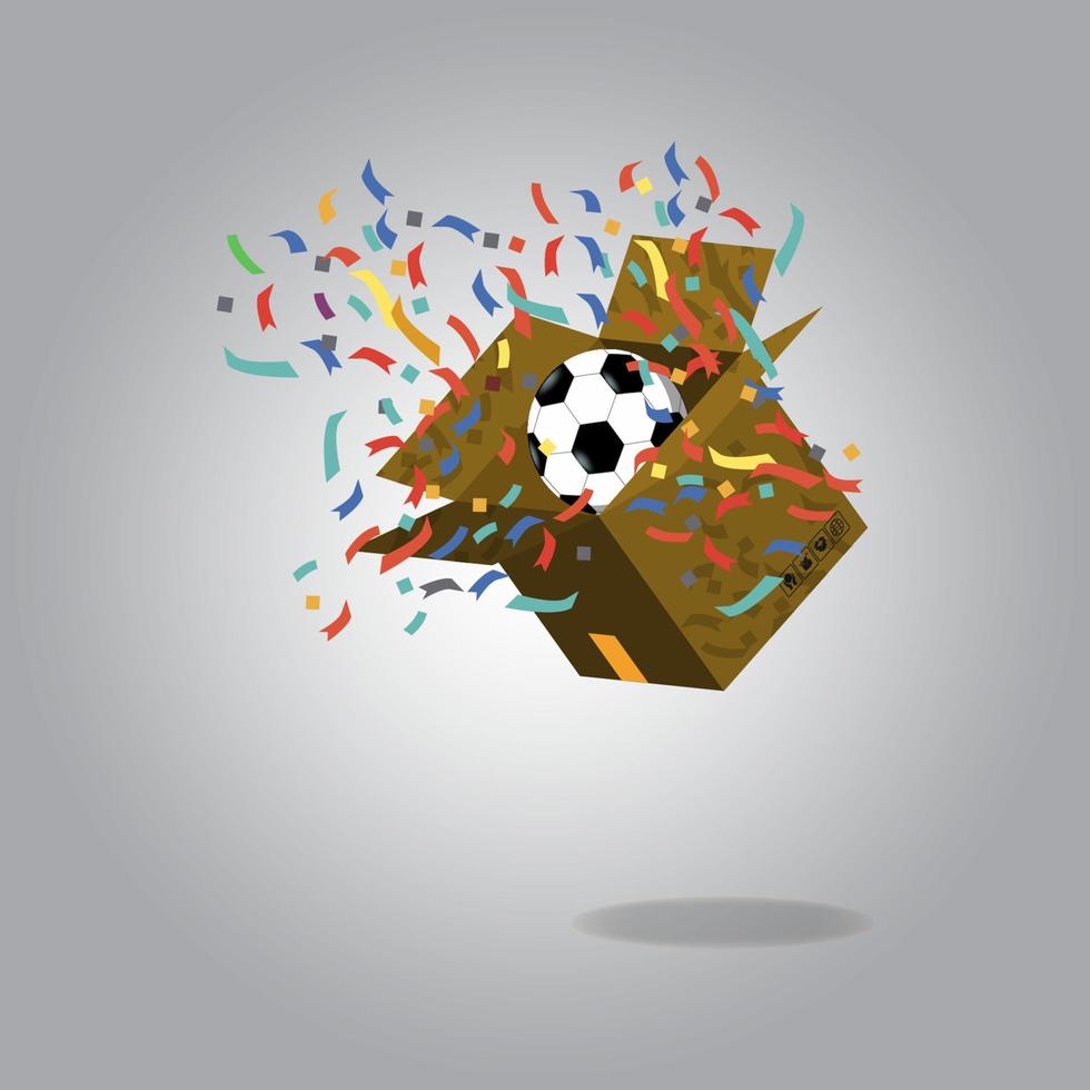 Ball of soccer ball out from cardboard design vector illustration