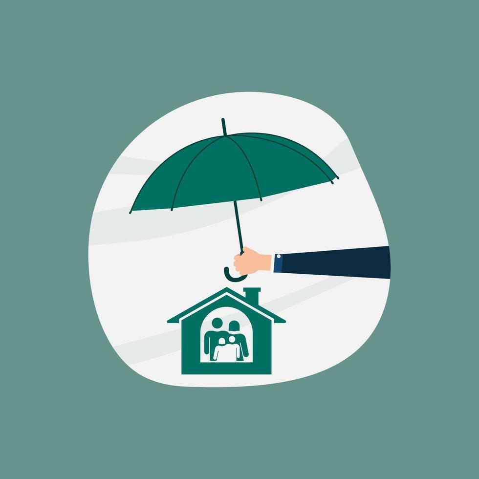 Hand holding umbrella under the family icon. Insurance concept vector