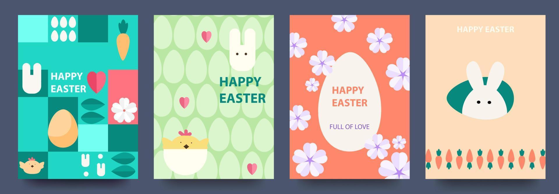 Easter. Set of vector Easter cards. Easter eggs, rabbit, patterns. Modern geometric abstract style.Vector illustration