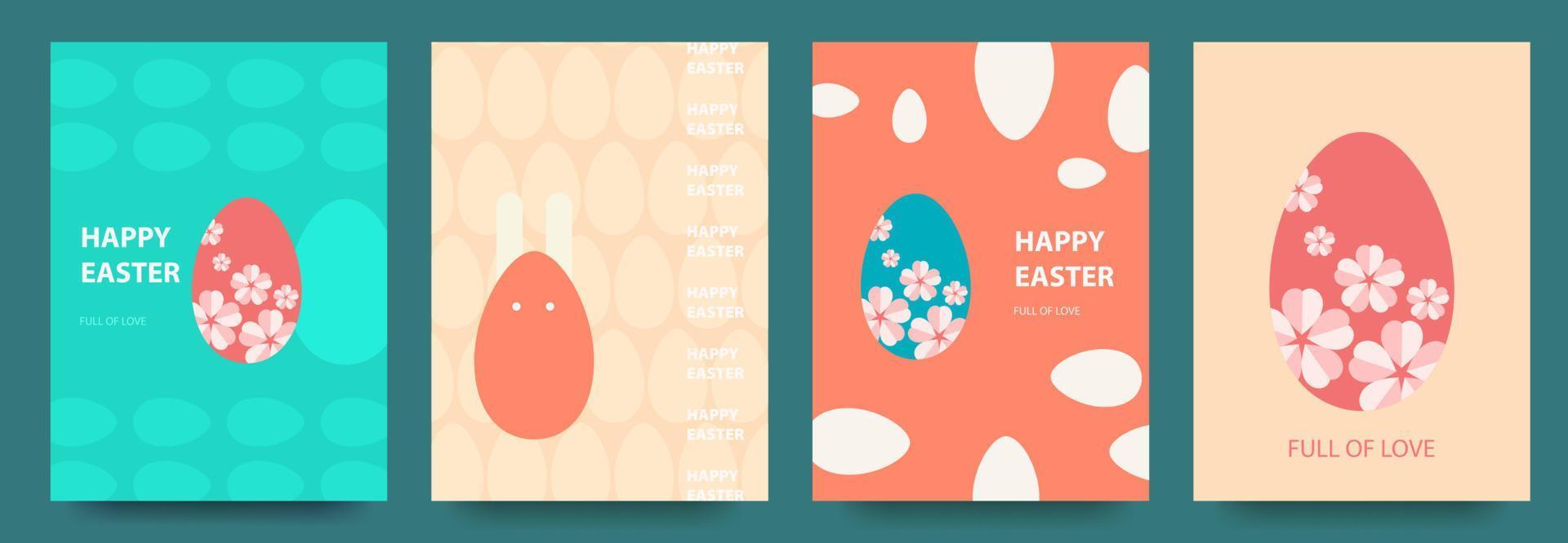 Happy easter Set of vector easter cards with easter eggs, bunny, patterns. Modern geometric abstract style.Vector illustration