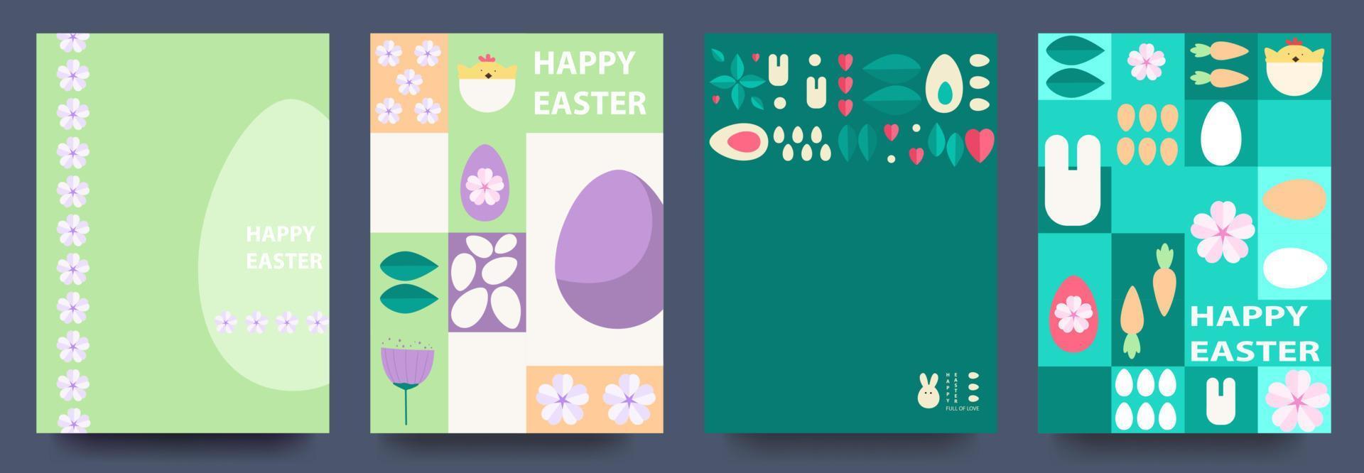 Easter. Set of vector Easter cards. Easter eggs, rabbit, patterns. Modern geometric abstract style.Vector
