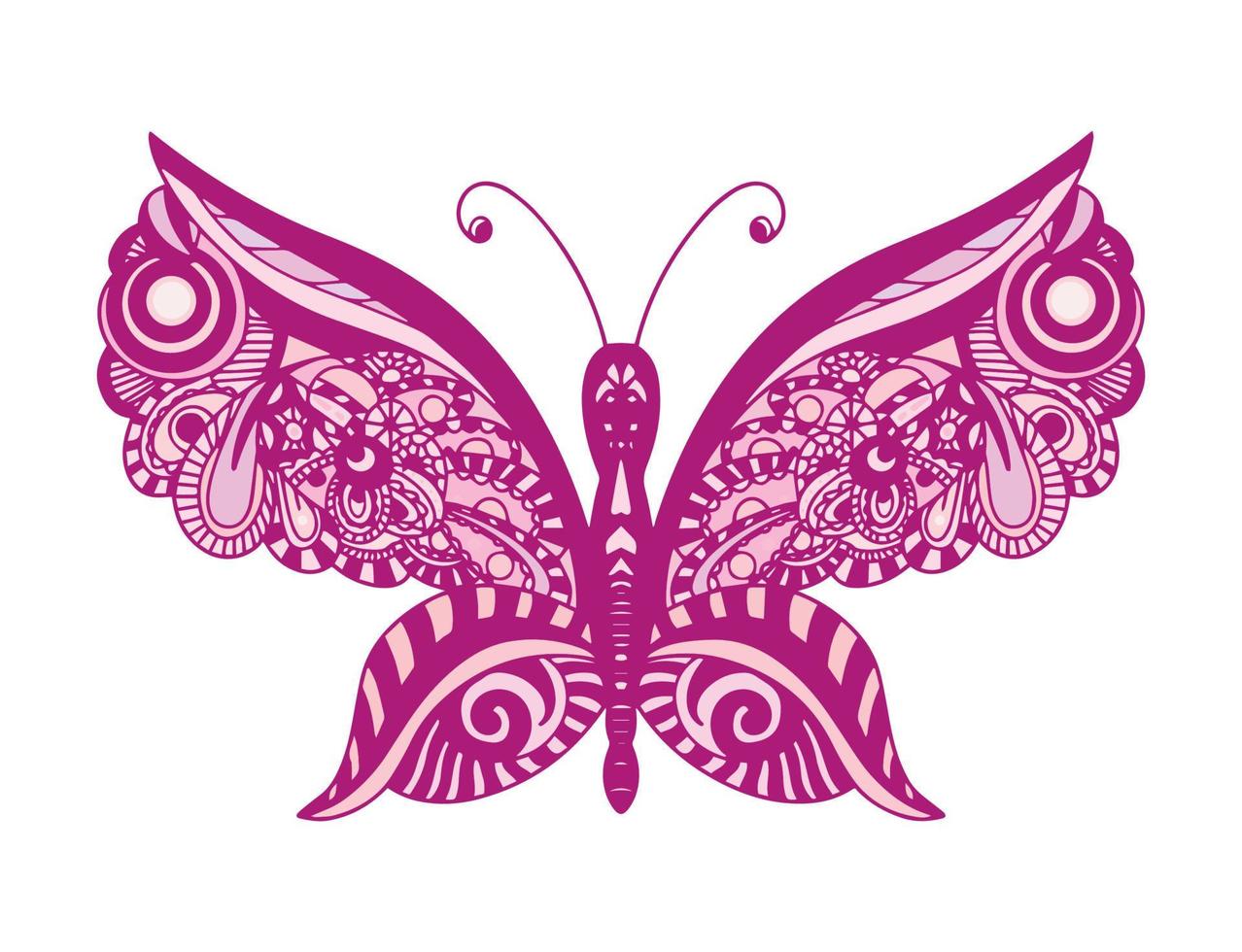 Decorative element in the form of a butterfly in the style of a zentangle style. Template for the design of postcards, T-shirts, posters, tattoos, henna drawings vector