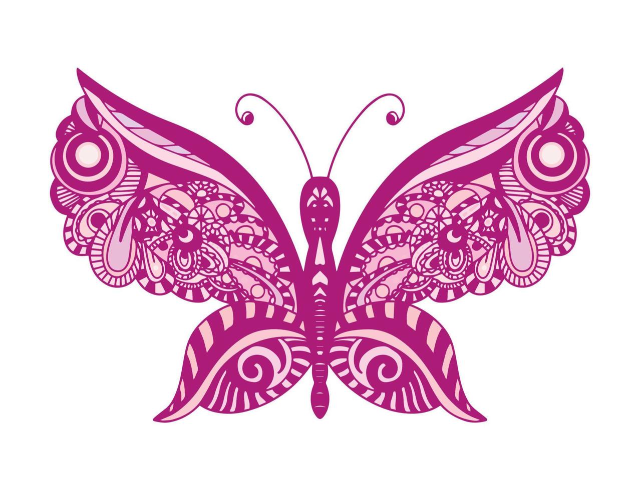 decorativo elemento en el formar de un mariposa en el estilo de un zentangle estilo. modelo para el diseño de postales, camisetas, carteles, tatuajes, alheña dibujos vector