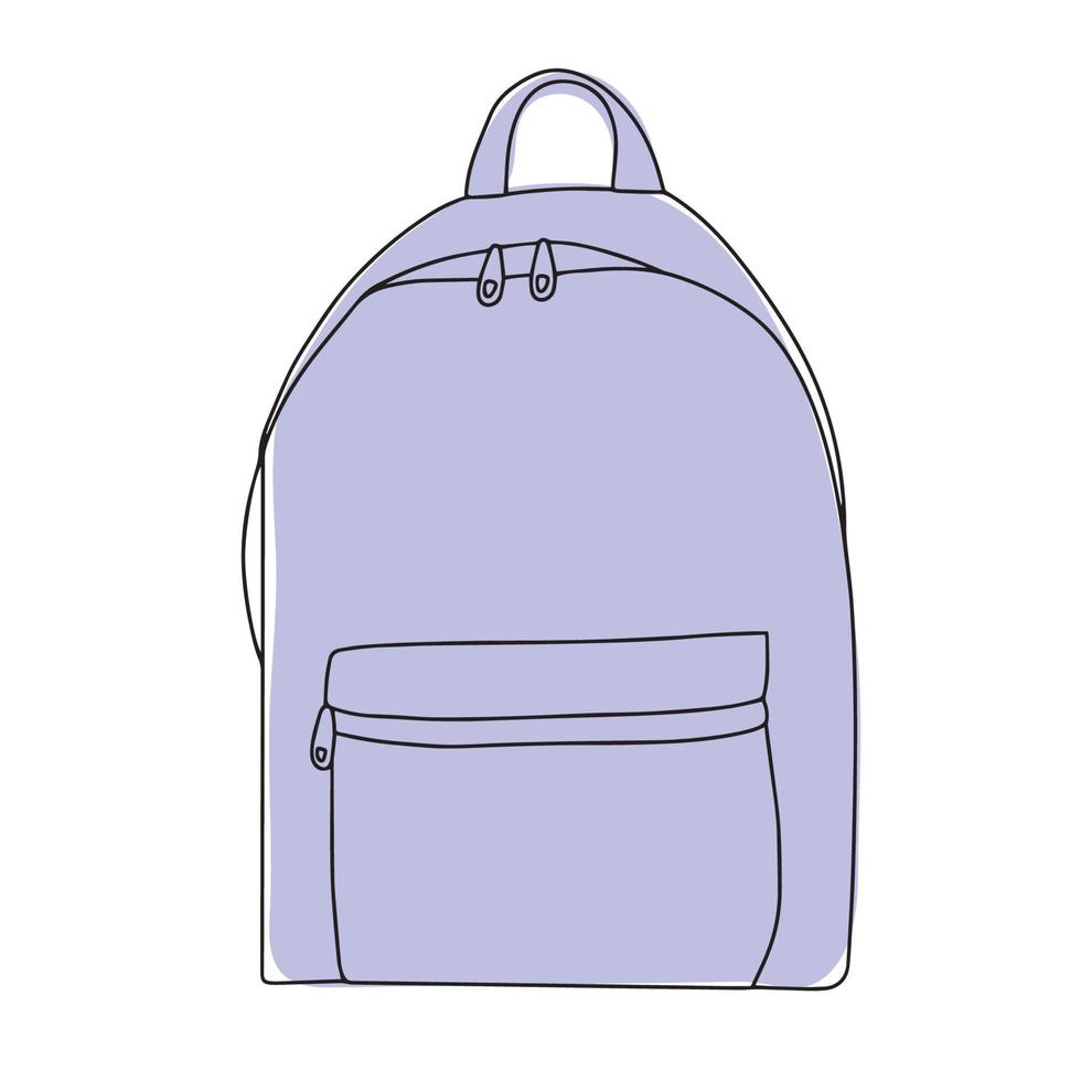 Backpack. School briefcase. Drawing in one line. Vector illustration isolated on a white background.