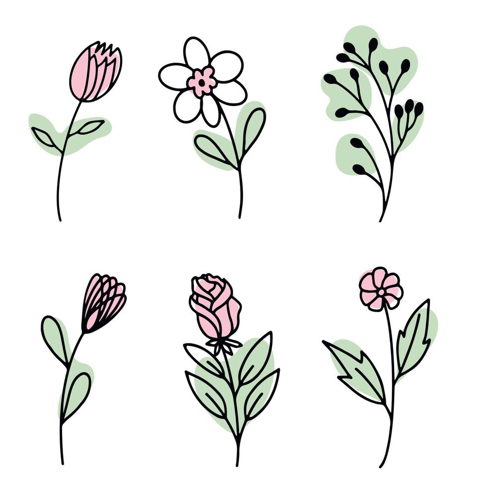 A set of flat icons with the image of spring flowers highlighted on a white background. Vector illustration