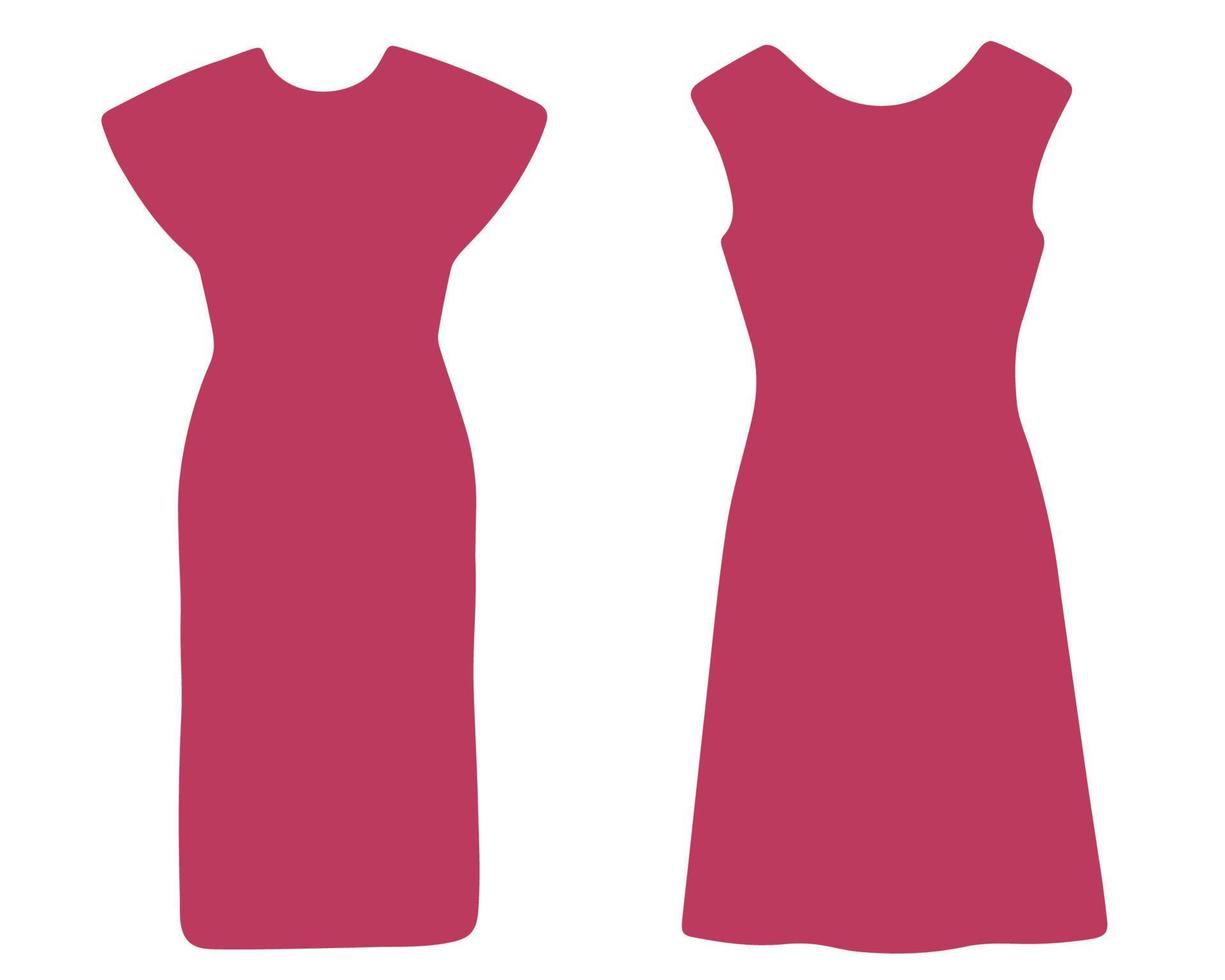 Icons of women's dresses are pink. The vector of the dress icon. White background.