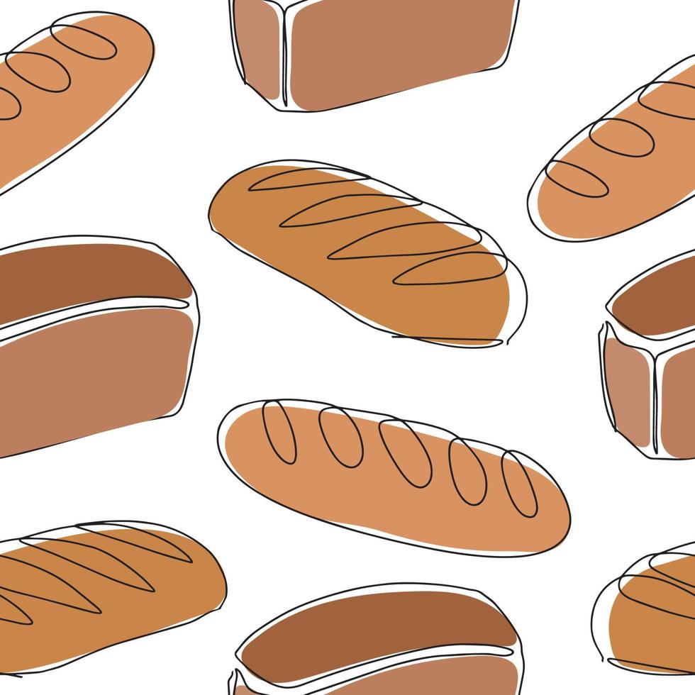 Seamless pattern. Bakery products in the style of drawing a continuous line. Sketch of a black line on a white background. Vector illustration.