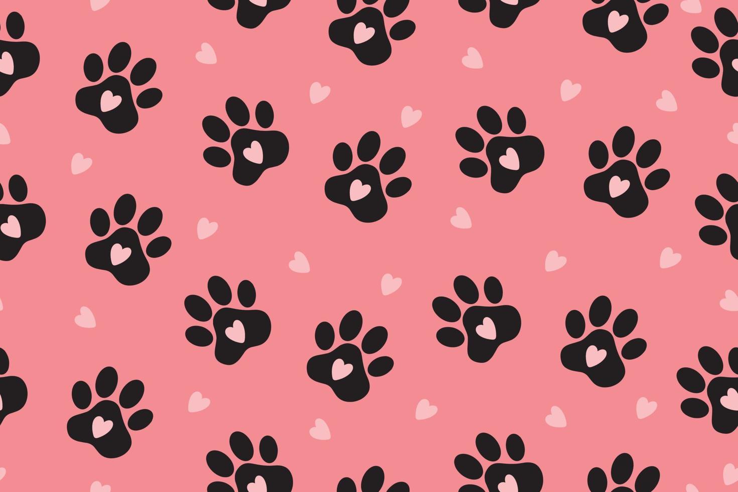 Background with animal paw prints. Vector illustration on pink background.