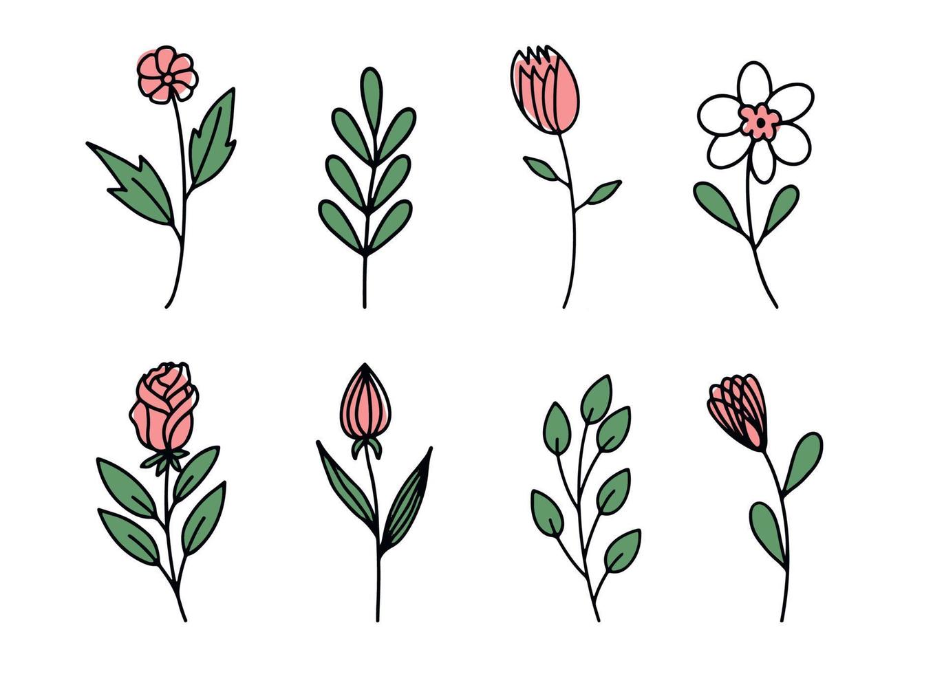 A set of flat icons with the image of spring flowers highlighted on a white background. Vector illustration