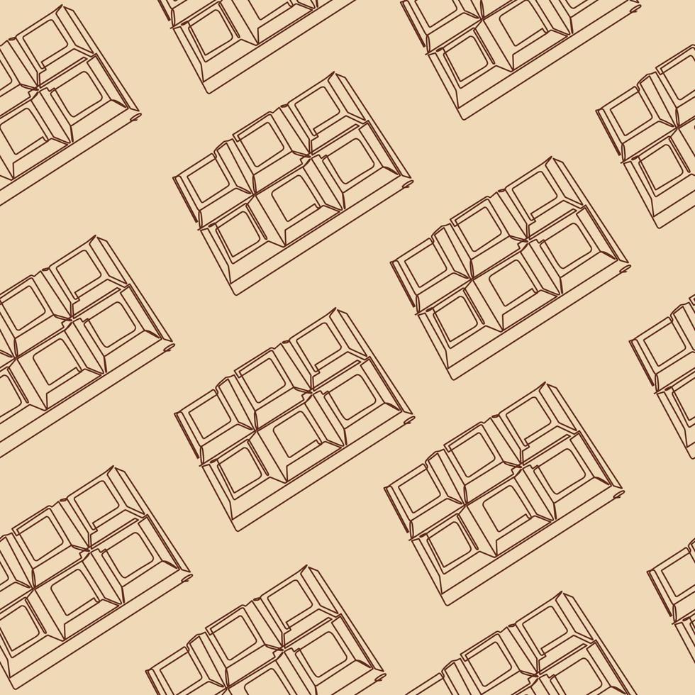 Seamless pattern of the chocolate bar icon. Continuous one-line drawing of chocolate vector