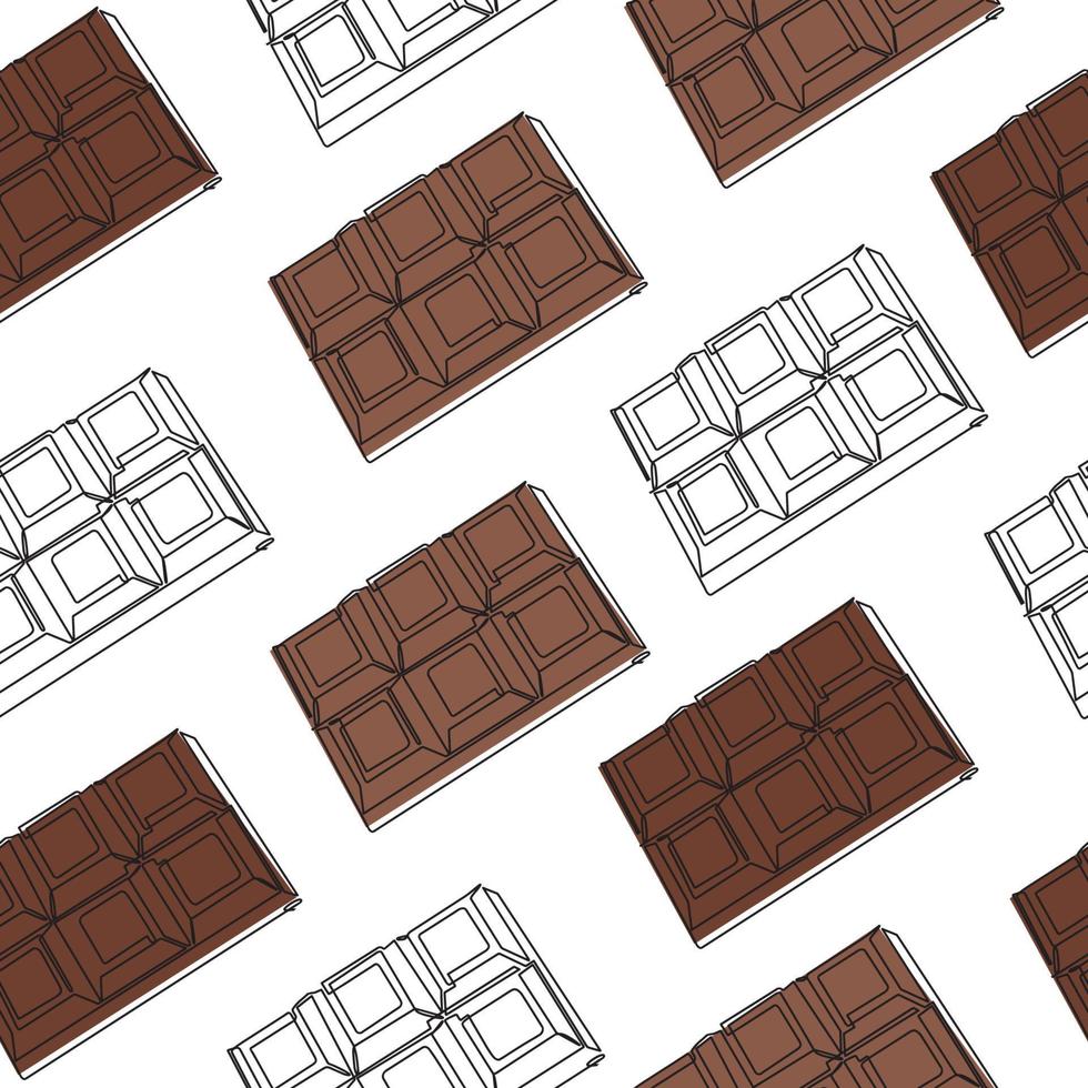 Seamless pattern of the chocolate bar icon. Continuous one-line drawing of chocolate vector